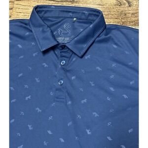Swannies Golf Polo Performance Shirt Navy All Over Print Beach Bears Sz L